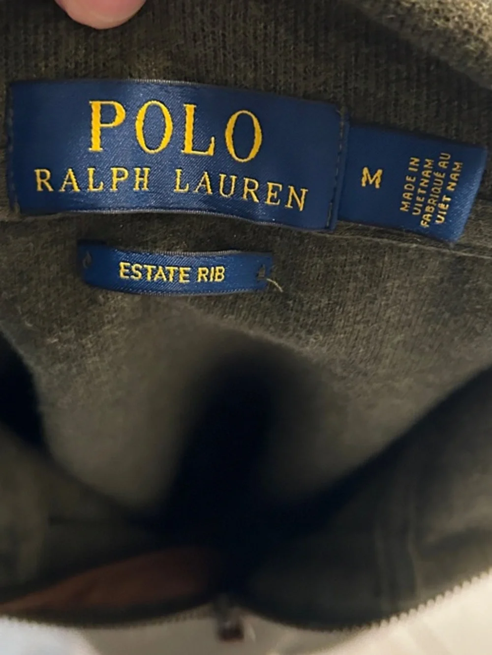 VNTG Polo by Ralph Lauren Men’s Size M Dark Olive Quarter-Zip Estate Rib Sweater